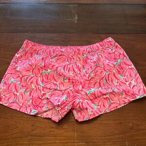 Lauren James 2x Drawstring Shorts Floral Print Pink and Green Tulips